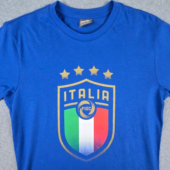 Puma FIGC Italia Badge T Shirt Mens Size Medium Blue Short Sleeve - Picture 5 of 16